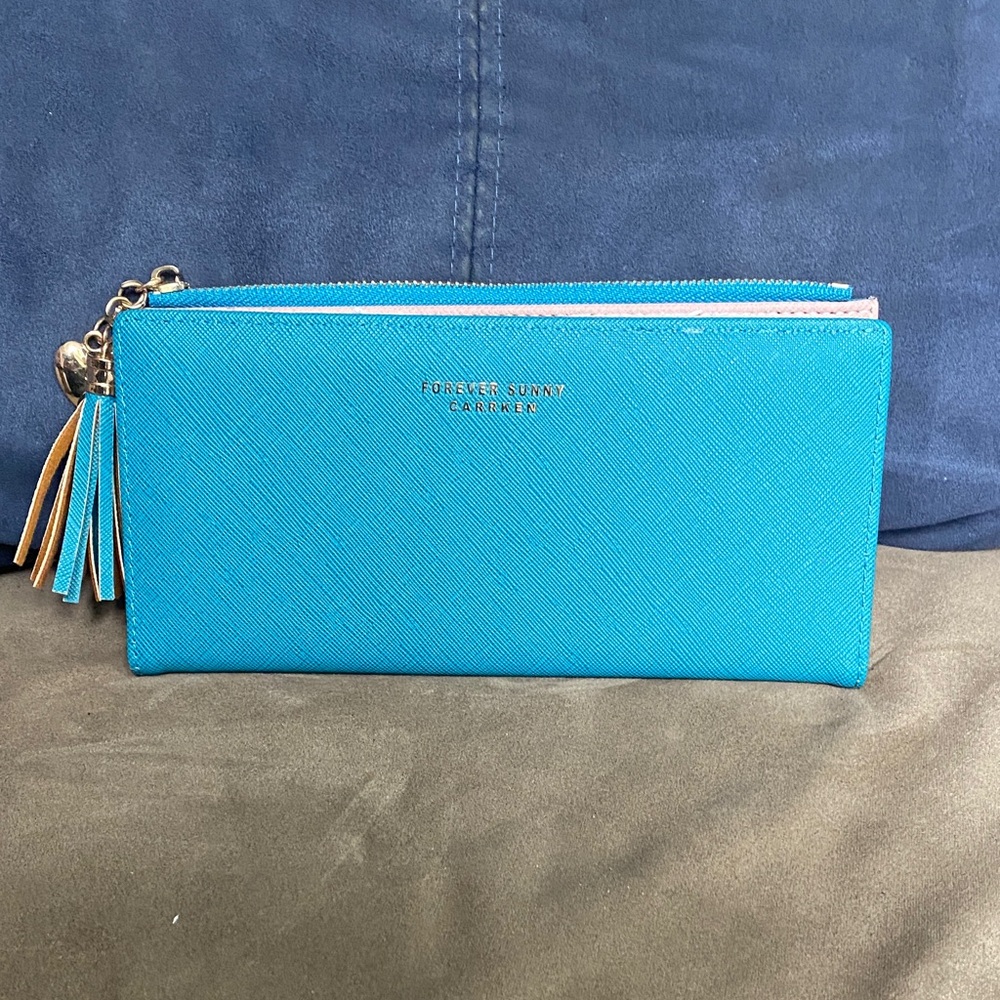 Turquoise Zip Wallet with Tassel Wristlet